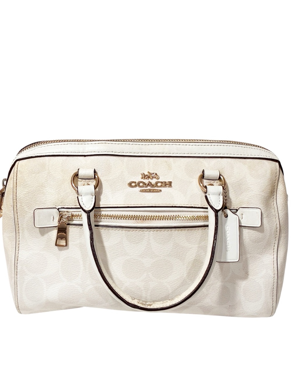 Coach Rowan Satchel Crossbody Signature Canvas Gold White Cream